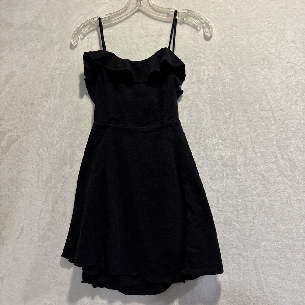 Free People Black More Than Gauze Ruffle Trim Tie Back Halter Dress Medium Boho